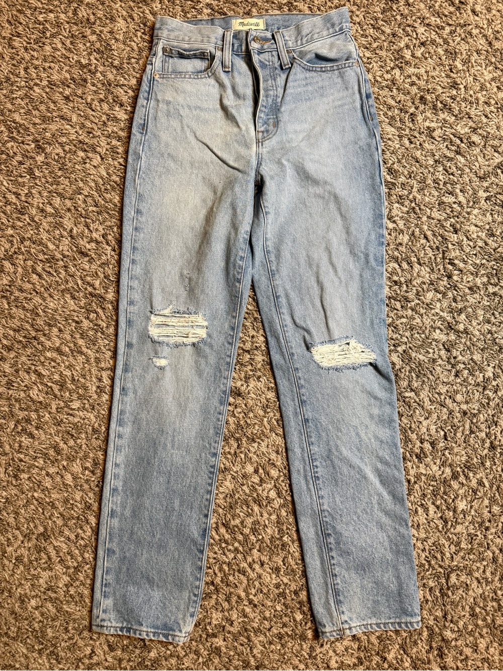 Madewell Classic Straight Full Length Distressed Jeans in "Hartsville" wash
